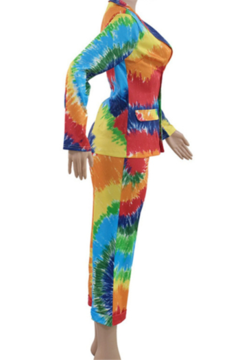 Autumn Winter new plus size colorful batch print stylish two-piece suit