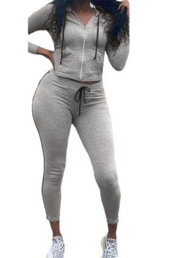 Autumn Winter new plus size stretch hooded zip-up stylish sports two-piece set