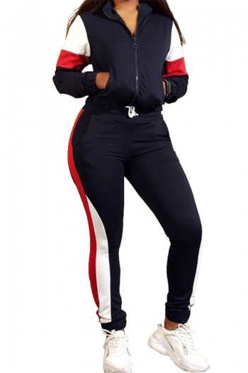 Autumn Winter new plus size five colors stretch zip-up waist laced stylish spliced two-piece set