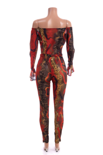 Autumn new plus size snake print stretch tube top bodysuit with leggings sexy two-piece set