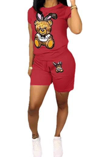4 colors plus size sequins bear printing pocket casual two-piece sets