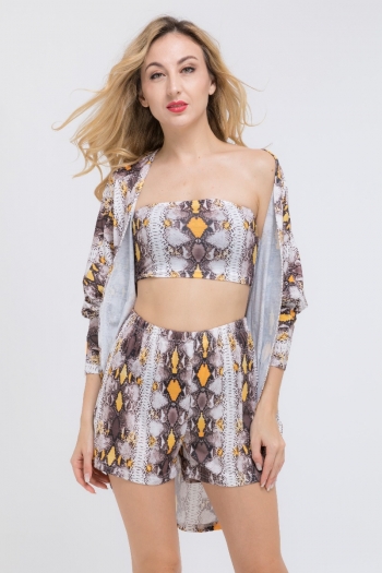 new stylish printing tube top slim fit shorts  with cover-up three-piece sets