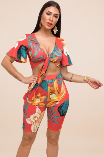 New stylish printed lacing casual stretch two-piece sets