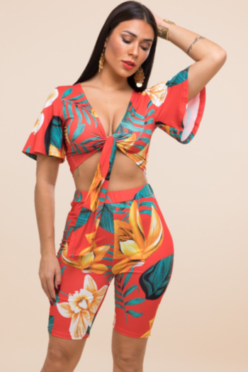 New stylish printed lacing casual stretch two-piece sets