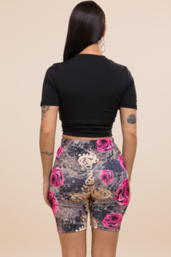 New rose printing stretch slim two-piece sets
