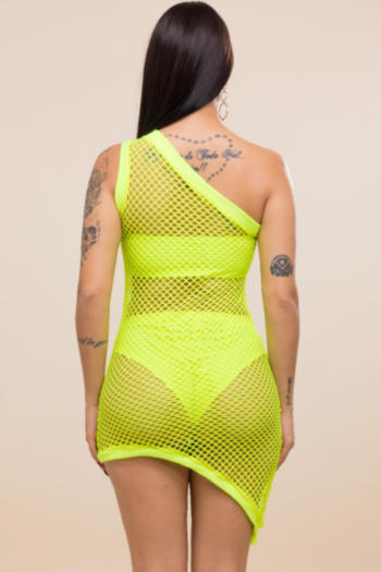 4 colors plus size mesh see through one shoulder stretch three piece sets