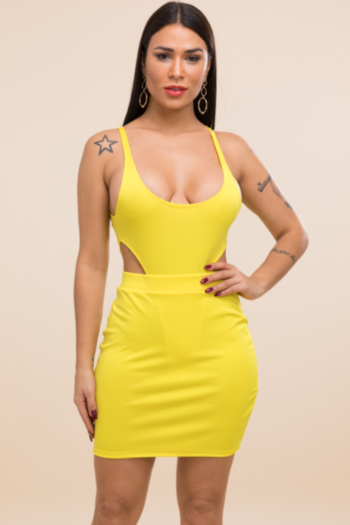 New solid color slim bodysuit with slim skirts stretch two-piece sets