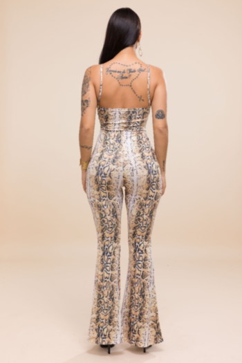 New sexy sling v collar printed open back stretch jumpsuit