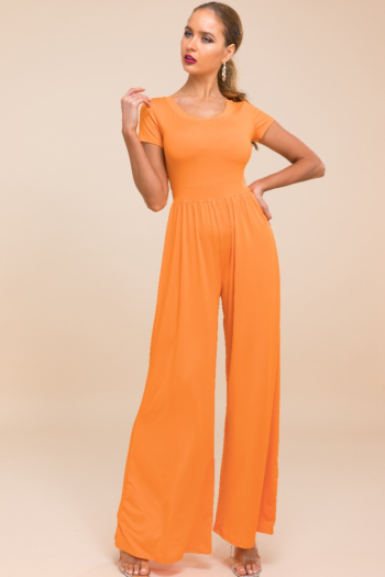 New stylish solid color wide leg stretch jumpsuit