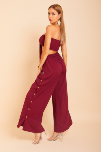 New sexy lacing short tops wide leg button pants two-piece sets