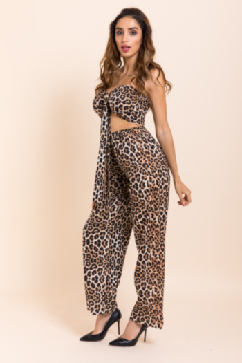 New stylish plus size leopard wide leg two-piece sets
