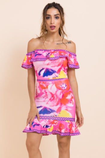New stylish printed ruffle strapless shoulder stretch two-piece sets