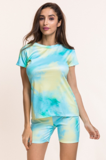 plus size 6 colors casual tie-dye batch printed stretch two-piece sets