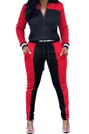 fashion stitching hooded zipper casual two-piece suit