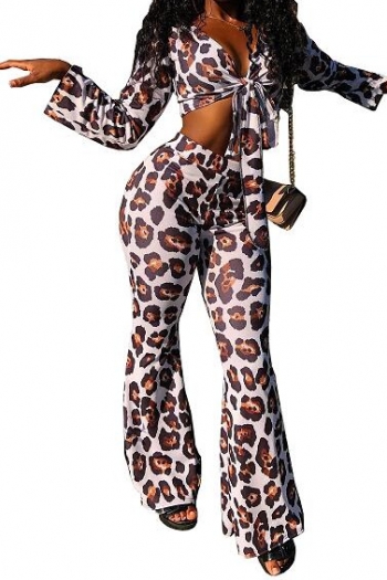 leopard print wrapped chest two-piece suit v-neck