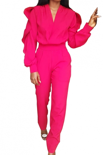 fashion casual jumpsuit ruffled long sleeves