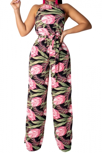 sexy halter printed bandage wide leg two-piece set