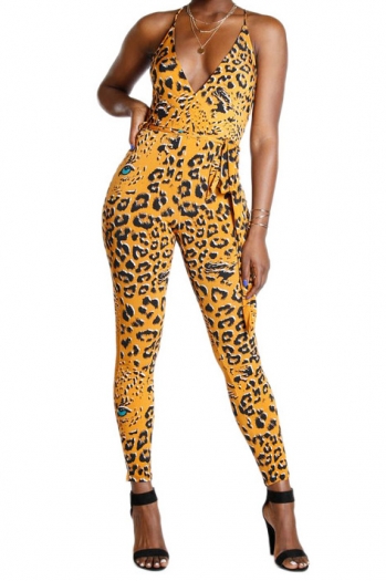 spring and summer leopard v-neck halter jumpsuit chic one piece