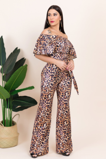 autumn new stylish strapless leopard stretch jumpsuit(with belt)(new add color)