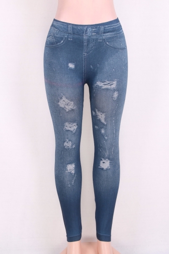   hole pattern blue printing Denim Leggings