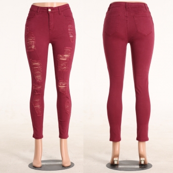 solid nice colors plus hollow fashion high waist jeans