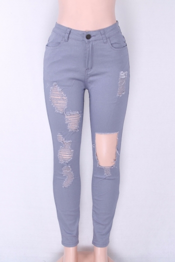 Nice Colors Solid Cotton Hollow Plus Jeans