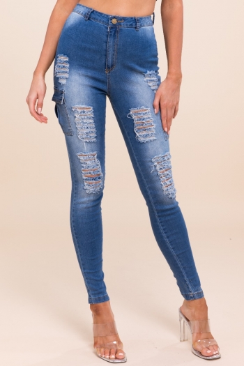 stylish plus size pocket shredded stretch slim jeans