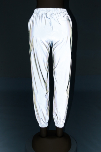 New stylish solid color pocket reflective fabric pants