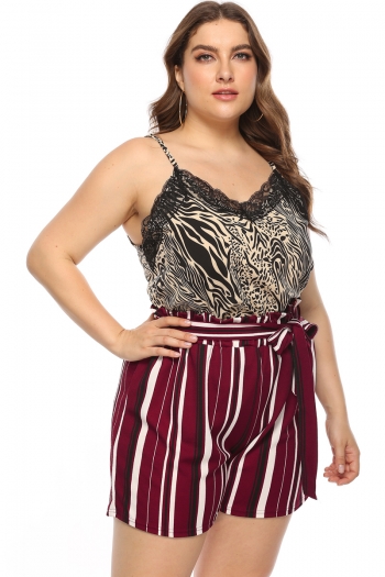 plus size three colors new stylish stripe loose casual shorts(with belt)