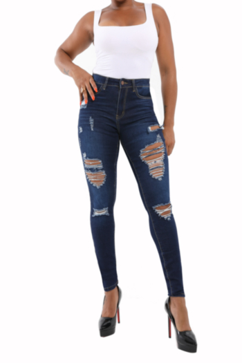 plus size new stylish hole pocket mid-waisted slim fit high stretch jeans