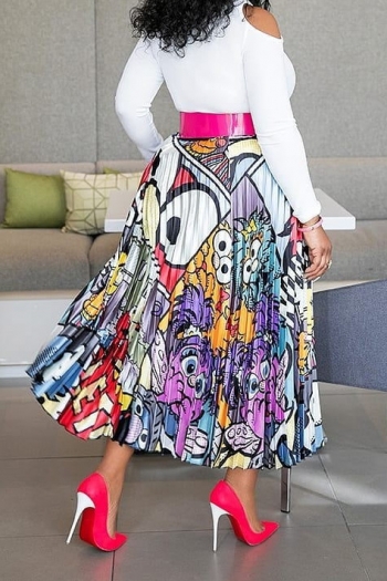 summer fashion elegant style color cartoon pleated skirt