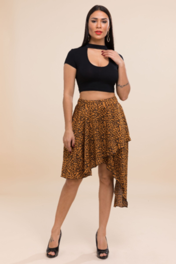 Stylish sexy leopard print irregular skirt
