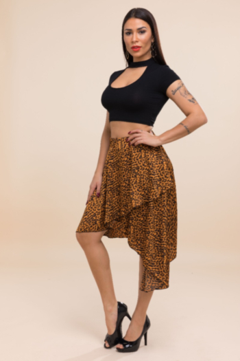 Stylish sexy leopard print irregular skirt