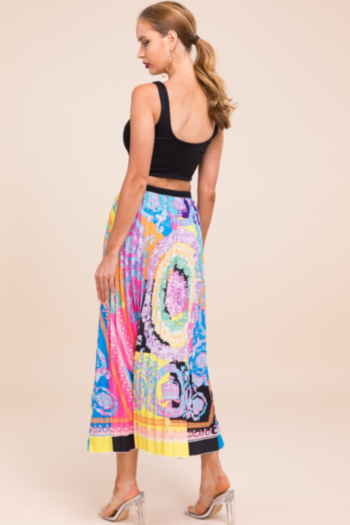 Plus size youth fashion style multicolor digital printed pleated skirt