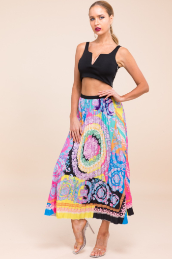 Plus size youth fashion style multicolor digital printed pleated skirt