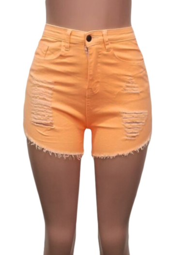Plus size stylish casual style 4 colors shredded stretch denim shorts