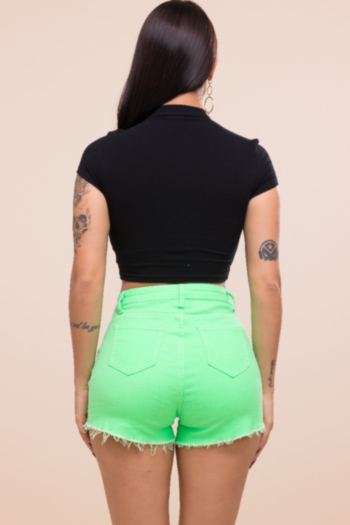 Plus size stylish casual style 4 colors shredded stretch denim shorts