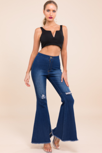 Plus size stylish trend dark blue trumpet-cut jeans