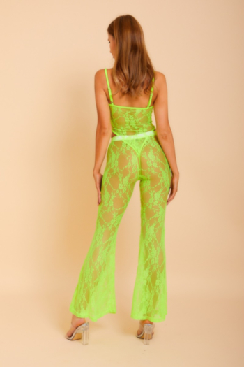 Sexy hot green see through lace stretch flared pants