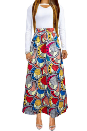 autumn new plus size colorful digital print stylish long skirt