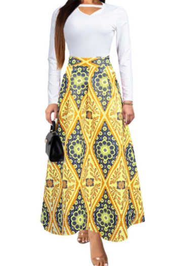 autumn new plus size batch print stylish long skirt