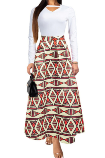 autumn new plus size geometric pattern print stylish long skirt