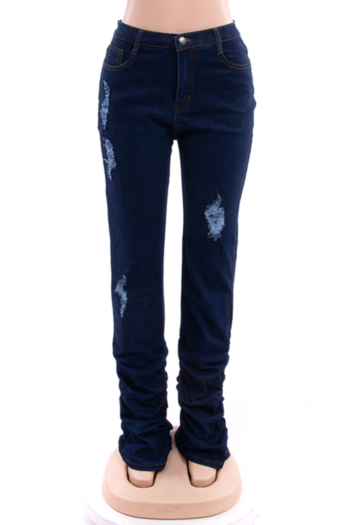 Autumn Winter new plus size micro-elastic high waist holes stylish flare jeans