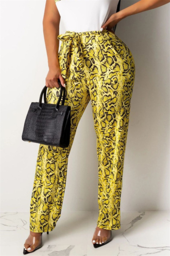 Autumn new plus size snake print stretch stylish trouser with belt