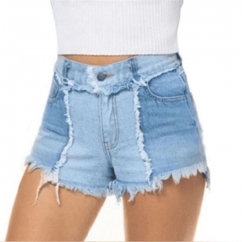 new plus size two colors micro-elastic pockets denim spliced shorts