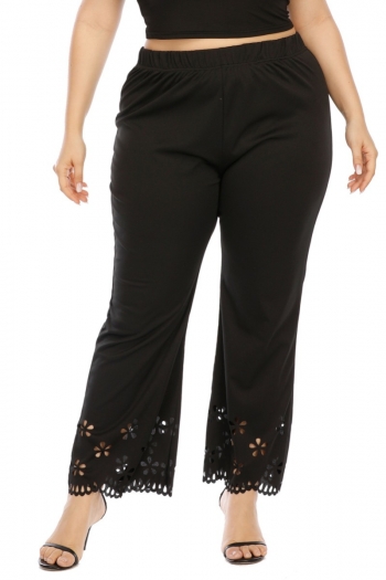 oversize solid color high waist cutout stylish stretch trousers