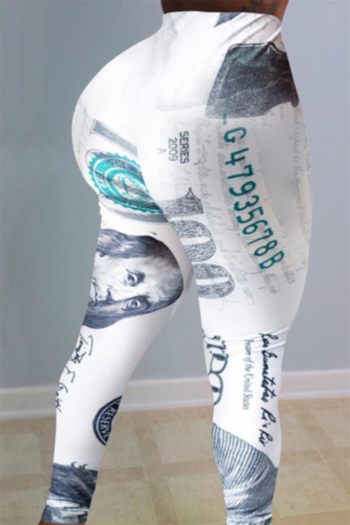 new plus size dollar pattern print stretch high waist stylish sports yoga leggings