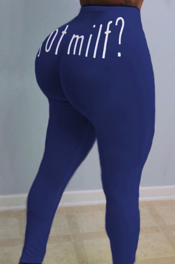 new plus size dark blue letters print stretch yoga sports leggings