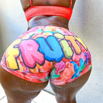 new plus size multicolor letters print stretch sports yoga tight shorts