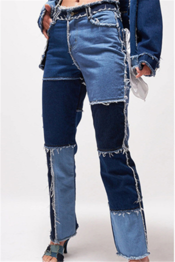 autumn new plus size contrast color spliced micro-elastic high waist stylish jeans